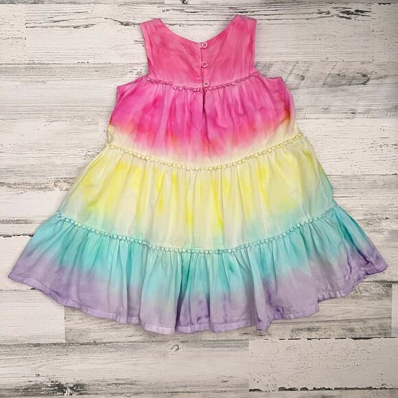 Pandemonium Dress Girls 4 Multicolor Tiered Rainbow Tie Dye Cotton Sundress - Picture 2 of 6